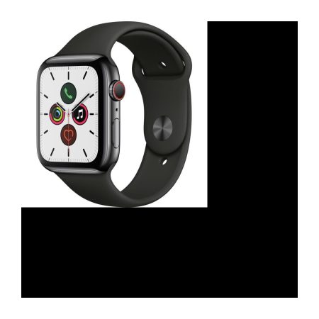 Apple Watch Series 5 Cellular 44 mm Boîtier en Acier Inoxydable Gris Sidéral avec Bracelet Sport Noir – M/L