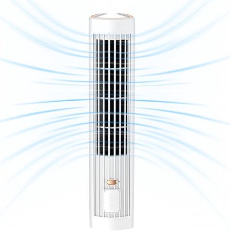 KZQ Ventilateur Tour Sans Pales Pour Chambre - Rechargeable USB Avec Batterie 3 Vitesses 1200mAh - Ventilateur Sur Pied Silencieux Mini Climatiseur Vertical Pour Salon Bureau Et Maison - Blanc